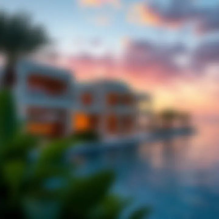 Luxurious villa on Nareel Island with stunning sunset backdrop