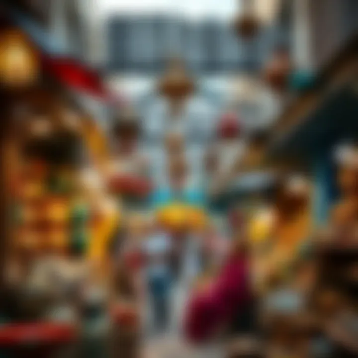 Vibrant marketplace scene in Al Seef with local artisans and crafts