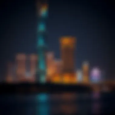 Artistic rendering of the One Za'abeel project at night, illuminated against the skyline