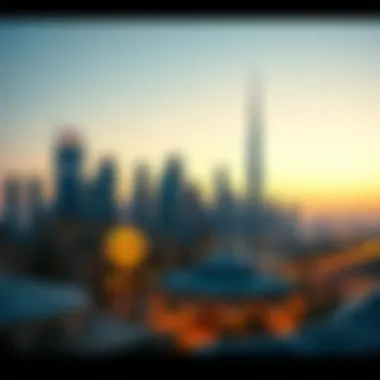 Dubai Skyline at Twilight A serene view of the Dubai skyline during twilight, showcasing the beauty of Ramadan evenings.