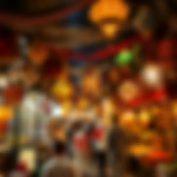 Festive Market Atmosphere in Ramzan A vibrant market scene during Ramzan, showcasing traditional decorations and festive lights.