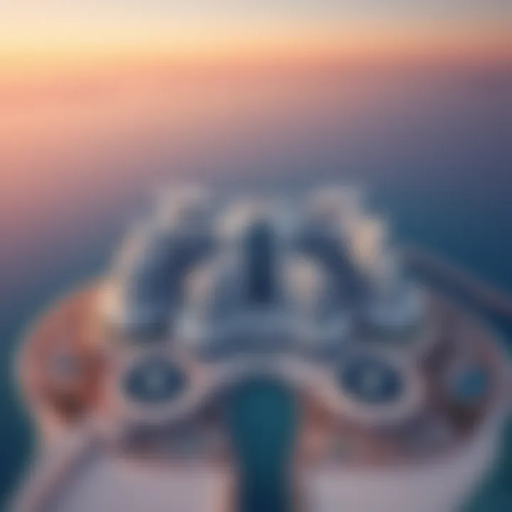 Stunning aerial view of The 8 Palm Jumeirah showcasing its unique design