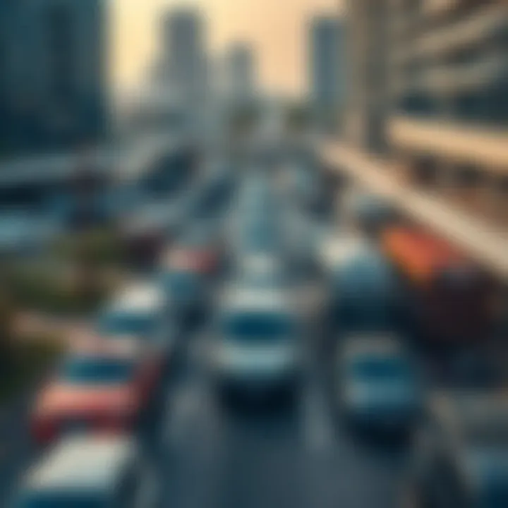 Overview of a busy parking area in Dubai