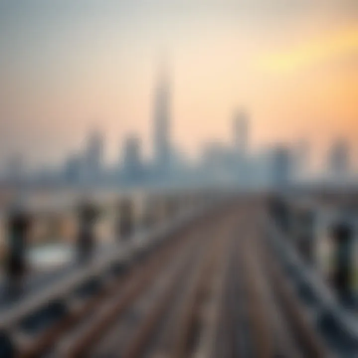 Dubai Skyline with Metro Integration A panoramic view of Dubai's skyline with metro tracks integrated