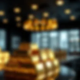 Close-up view of gold bars stacked elegantly