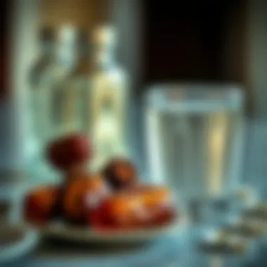 Staples of Sehri: Dates and Water A close-up of dates and water, staples for sehri in Dubai.